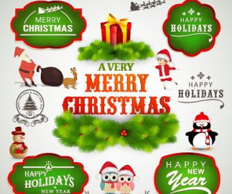 2015-Weihnachten-Etiketten Und Ornament Illustration Vektor