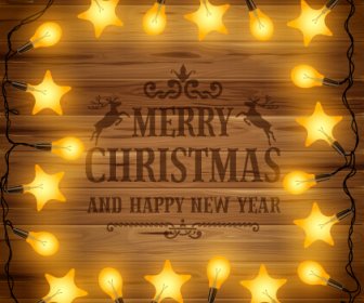 2015 Christmas Light Frame And Wooden Background