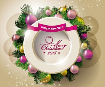 2015 Christmas Round Frame And Baubles Background