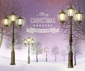 2015 Christmas Street Lamp And Snow Background