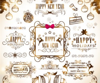 2015 Natal Dengan Tahun Baru Hiasan Kaligrafi Vektor