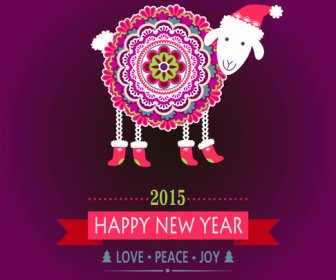 2015 Yeni Yıl Kartı Ile çiçek Koyun Vektör