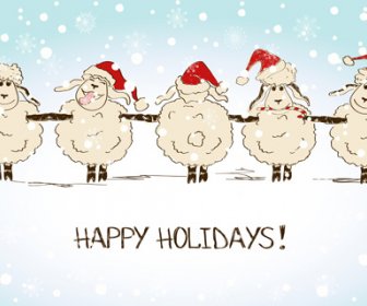 2015 New Year With Christmas And Funny Sheep Vector