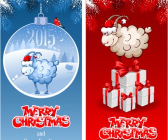 Ano Novo De 2015 Com Ovelhas De Natal Cartões Vector
