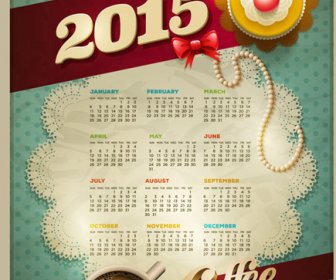 2015 Vintage Kalender Dengan Kopi Vektor