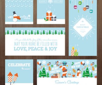 2015 Xmas And New Year Greeting Cards Kit Vector