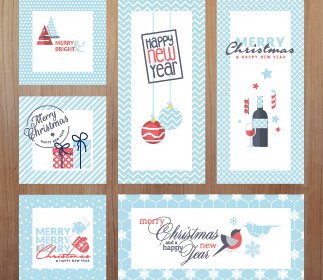 2015 Xmas And New Year Greeting Cards Kit Vector