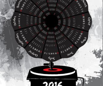 2016 календарь старинный музыкальный проигрыватель