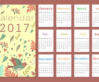 2017 Kalender Desain Dengan Gaya Kartun Latar Belakang