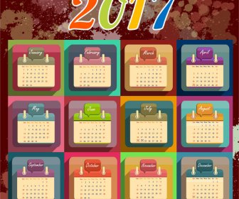 カラフルなボケ背景と 2017年カレンダーのデザイン