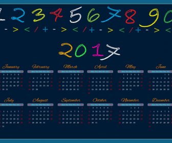 2017 Kalender Desain Dengan Huruf-huruf Berwarna-warni Kapur