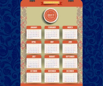 2017 Calendar Design With Traditional Style