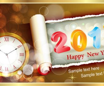 2017 Card Design With Clock And Bokeh Background