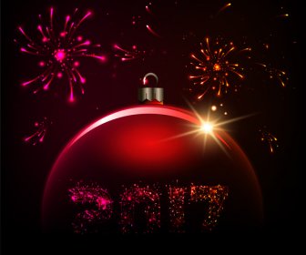 2017 Card Template Illustration With Fireworks And Bauble