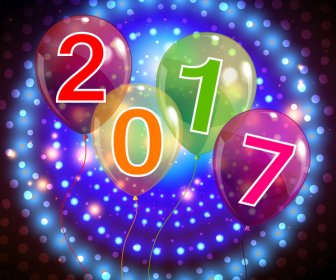 2017 New Year Background With Balloons And Fireworks