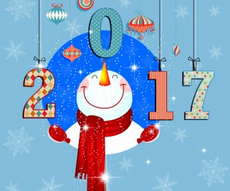 2017 New Year Background With Funny Snowman Illustration