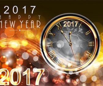 2017 New Year Card Design With Classical Clock