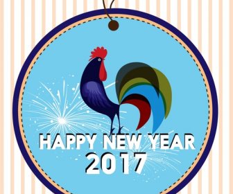2017 Yeni Yıl Etiketi Tavuk Stilize Tasarım