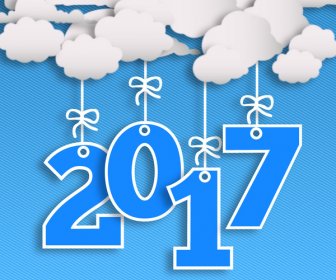 2017 New Year Template With Cloud And Numbers