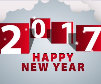 2017 New Year Template With Cloud And Red Numbers