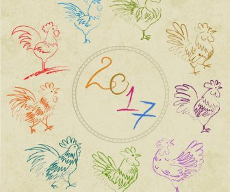 2017 Desain Template Dengan Tangan Ditarik Ayam