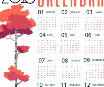 2018 Calendário Base Outono árvore Projeto
