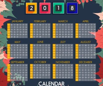 2018 Calendario Fondo Hojas Coloridas Frutas Decoracion