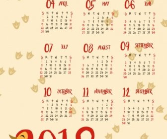 2018 Calendario Fondo Pato Huellas Iconos De Diseño