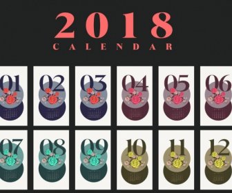 2018 Calendario Riguardano Template Multicolore Rose Isolamento