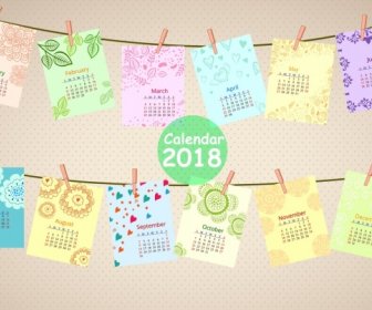 2018 Kalender Desain Klip Menggantung Kertas Ikon Dekorasi