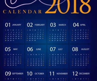 2018 カレンダー デザイン暗い青い装飾宇宙船アイコン