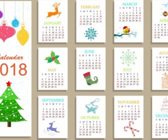 2018 Calendar Template Christmas Icons Decoration