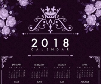 2018 Calendario Modello Dark Violet Arredamento Rose Icone