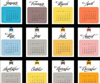 2018 Kalender Template Datar Segi Empat Bagian Isolasi