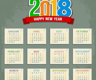 2018 Kalender Template Datar Kotak Dekorasi Sektor