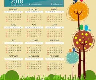 2018 Calendar Template Hand Drawn Cartoon Style