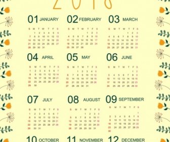 2018 Kalender Vorlage Blumen Säumen Dekor