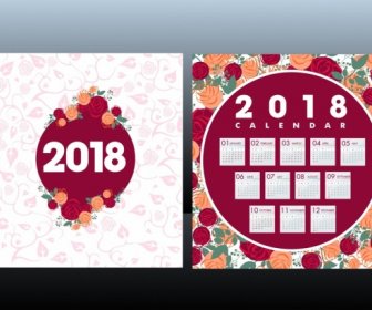 2018 Calendar Template Red Roses Background Decoration