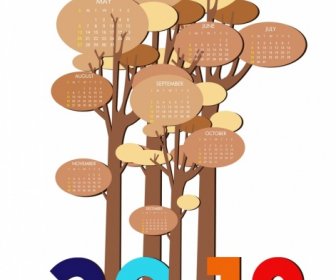 2018 カレンダー ツリー アイコン装飾の幾何学的なデザインのテンプレート