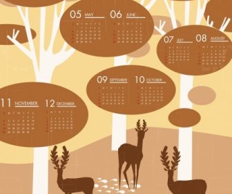 2018 Calendar Template Wild Forest Background Reindeer Icons