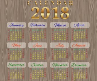 2018年のカレンダーテンプレートの木製の背景デザイン