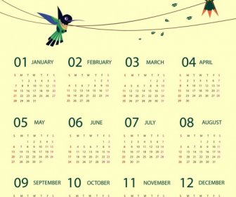 2018 Calendar Template Woodpecker Icons Decoration