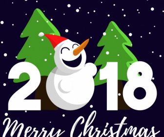 2018 Christmas Poster Snowman Fir Tree Icons Ornament