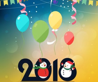 2018 New Year Backdrop Snowmen Balloon Ribbon Decoration