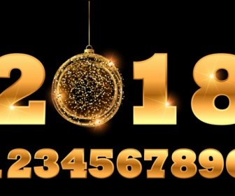 2018新年背景閃閃發光的金色數位裝飾