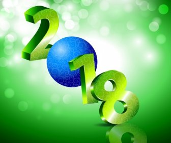 2018 Nouvel An Fond 3d Numéro Bokeh Vert