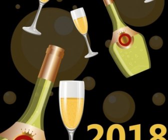 Lá Cờ Biểu Tượng Kính Mừng Năm Mới 2018 Chai Rượu Sâm Banh