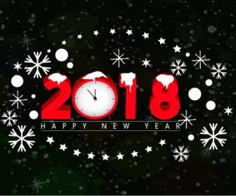 2018 New Year Banner Clock Snowflakes Icons Decoration