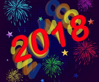 2018 New Year Banner Colorful Fireworks Numbers Decoration