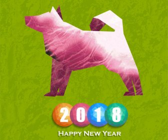 2018 New Year Card Vector With Dog Illustration